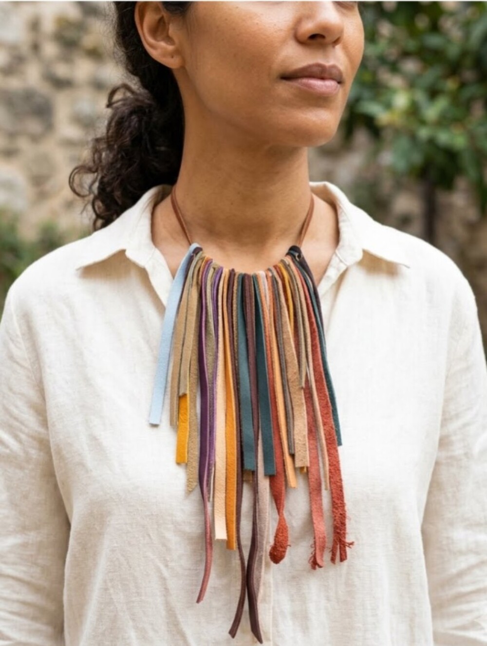 Boho Handmade Genuine Leather FRINGE Statement Necklace-Multicolor 022